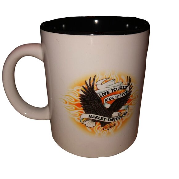HARLEY DAVIDSON COFFE MUG CERAMIC LIVE TO RIDE RIDE TO LIVE EAGLE MOTORCYCLE - Picture 2 of 4